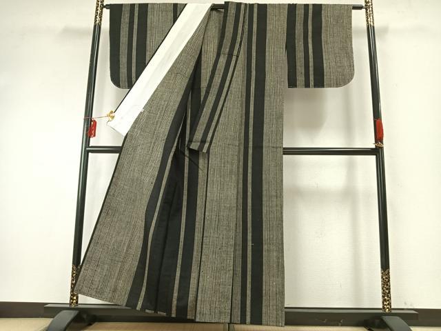 平和屋着物▽上質な紬 単衣 縞 伊勢丹扱い 正絹 逸品 AABE5626fy