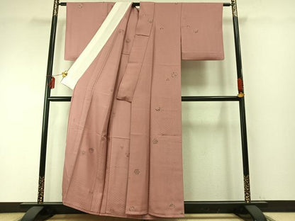 平和屋着物▽友禅作家の巨匠　浅井青仁　小紋　単衣　花丸文　珊瑚色　金彩　丹後ちりめん　反端付き　正絹　逸品　AABE5627fy