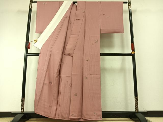 平和屋着物▽友禅作家の巨匠　浅井青仁　小紋　単衣　花丸文　珊瑚色　金彩　丹後ちりめん　反端付き　正絹　逸品　AABE5627fy