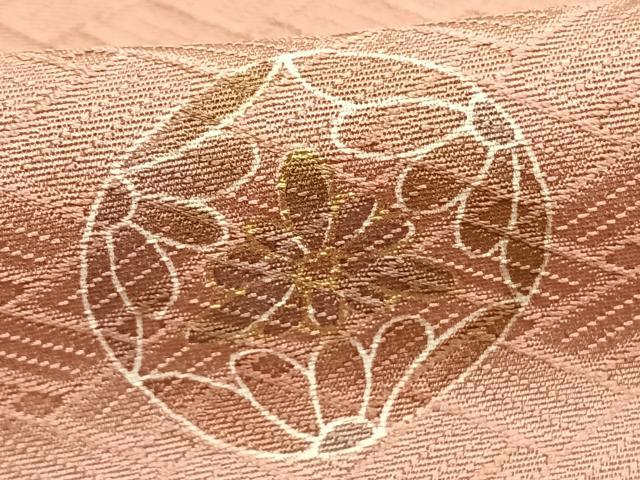 平和屋着物▽友禅作家の巨匠　浅井青仁　小紋　単衣　花丸文　珊瑚色　金彩　丹後ちりめん　反端付き　正絹　逸品　AABE5627fy