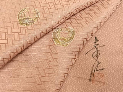 平和屋着物▽友禅作家の巨匠　浅井青仁　小紋　単衣　花丸文　珊瑚色　金彩　丹後ちりめん　反端付き　正絹　逸品　AABE5627fy