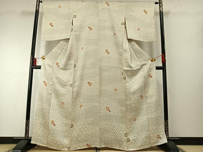 平和屋着物▽上質な小紋　単衣　亀甲花文　正絹　逸品　AABE5628fy
