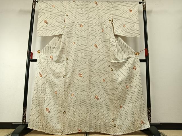 平和屋着物▽上質な小紋　単衣　亀甲花文　正絹　逸品　AABE5628fy