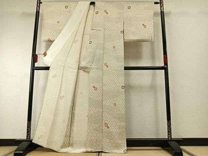 平和屋着物▽上質な小紋　単衣　亀甲花文　正絹　逸品　AABE5628fy
