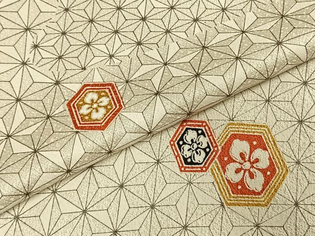 平和屋着物▽上質な小紋　単衣　亀甲花文　正絹　逸品　AABE5628fy