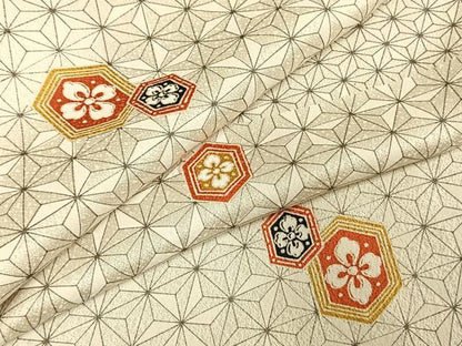 平和屋着物▽上質な小紋　単衣　亀甲花文　正絹　逸品　AABE5628fy