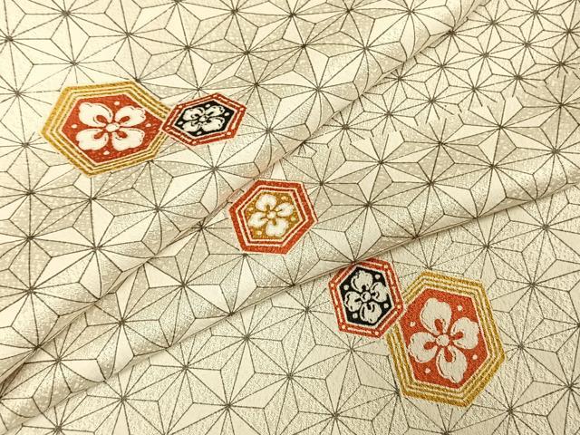 平和屋着物▽上質な小紋　単衣　亀甲花文　正絹　逸品　AABE5628fy