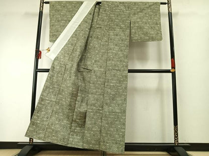 平和屋着物▽上質な紬 単衣 絣柄 正絹 逸品 AABE5629fy