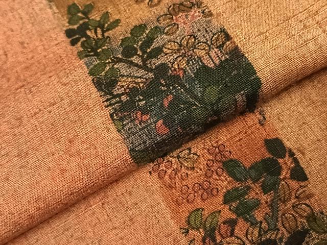 平和屋着物▽上質な紬　単衣　草花間道　正絹　逸品　AABE5630fy 平和屋着物▽上質な紬 単衣 草花間道 正絹 逸品 AABE5630fy