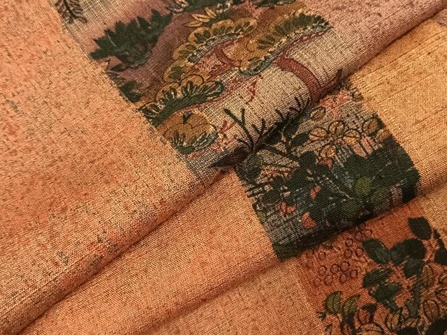 平和屋着物▽上質な紬 単衣 草花間道 正絹 逸品 AABE5630fy
