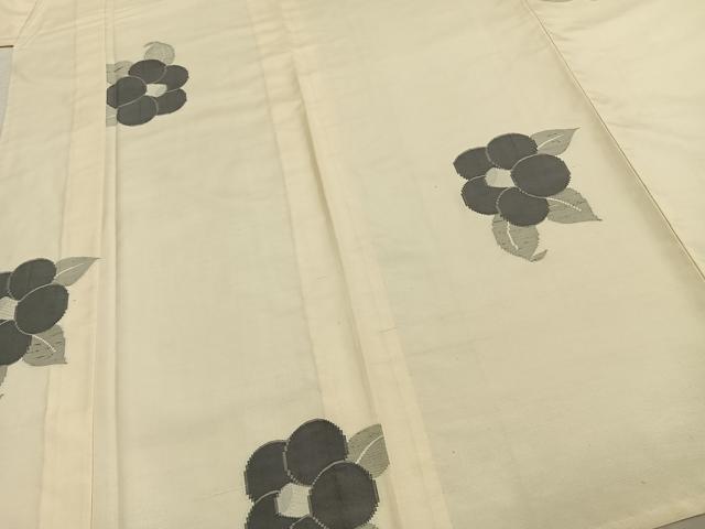 平和屋着物▽上質な紬 単衣 草花文 正絹 逸品 AABE5632fy
