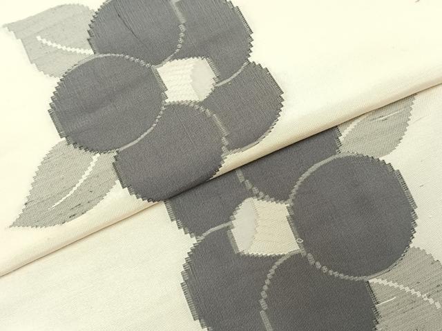 平和屋着物▽上質な紬 単衣 草花文 正絹 逸品 AABE5632fy