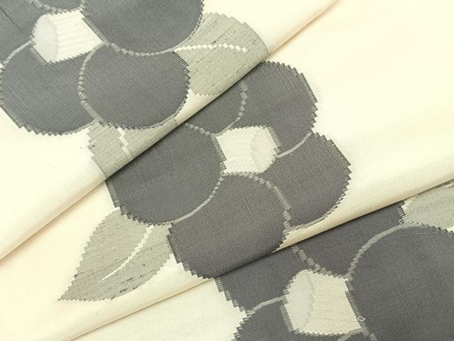 平和屋着物▽上質な紬 単衣 草花文 正絹 逸品 AABE5632fy