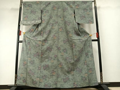 平和屋着物▽琉球紬 単衣 枝花文 反端付き 正絹 逸品 未使用 AABE5634fy