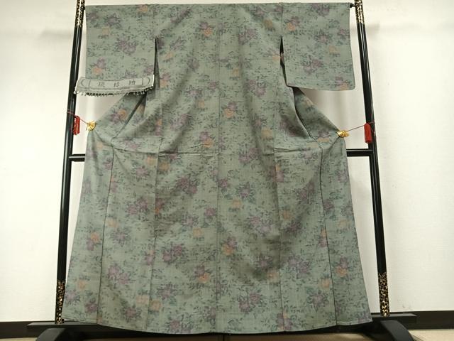 平和屋着物▽琉球紬 単衣 枝花文 反端付き 正絹 逸品 未使用 AABE5634fy