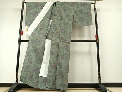 平和屋着物▽琉球紬 単衣 枝花文 反端付き 正絹 逸品 未使用 AABE5634fy