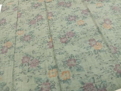 平和屋着物▽琉球紬 単衣 枝花文 反端付き 正絹 逸品 未使用 AABE5634fy