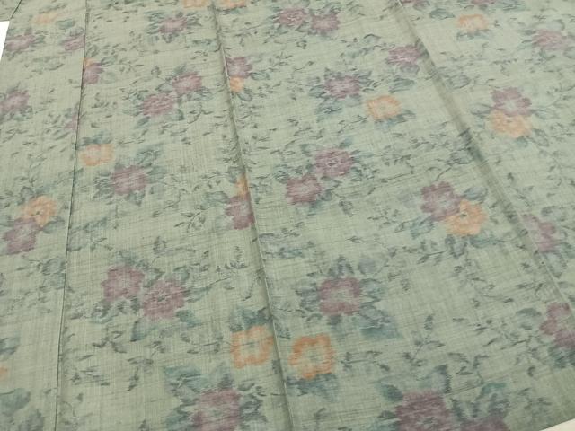 平和屋着物▽琉球紬 単衣 枝花文 反端付き 正絹 逸品 未使用 AABE5634fy