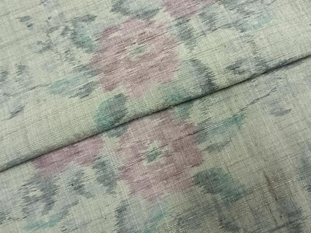 平和屋着物▽琉球紬 単衣 枝花文 反端付き 正絹 逸品 未使用 AABE5634fy