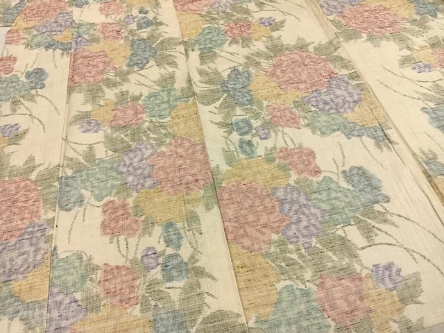 平和屋着物▽小千谷紬 単衣 草花文 逸品 AABE5637fy
