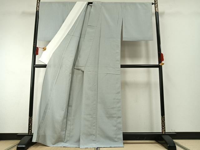 平和屋着物▽本塩沢　単衣　やまだ織　縞　証紙付き　正絹　逸品　AABE5639fy