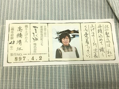 平和屋着物▽本塩沢　単衣　やまだ織　縞　証紙付き　正絹　逸品　AABE5639fy