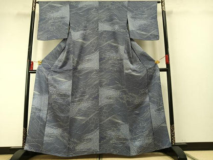 平和屋着物▽上質な小紋 単衣 立波文 正絹 逸品 未使用 AABE5641fy