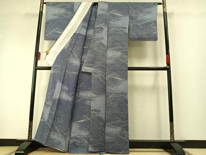 平和屋着物▽上質な小紋 単衣 立波文 正絹 逸品 未使用 AABE5641fy