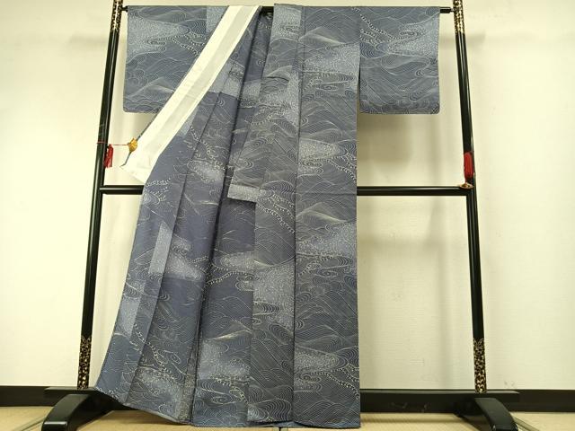 平和屋着物▽上質な小紋 単衣 立波文 正絹 逸品 未使用 AABE5641fy