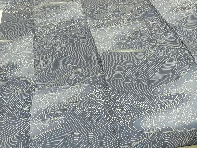 平和屋着物▽上質な小紋 単衣 立波文 正絹 逸品 未使用 AABE5641fy