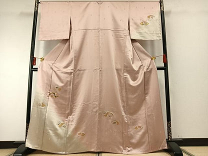 平和屋着物▽訪問着 単衣 駒刺繍 地紙花文 暈し染め 金銀彩 正絹 逸品 AABE5642fy