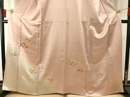 平和屋着物▽訪問着 単衣 駒刺繍 地紙花文 暈し染め 金銀彩 正絹 逸品 AABE5642fy