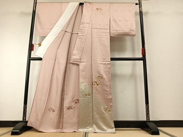 平和屋着物▽訪問着 単衣 駒刺繍 地紙花文 暈し染め 金銀彩 正絹 逸品 AABE5642fy