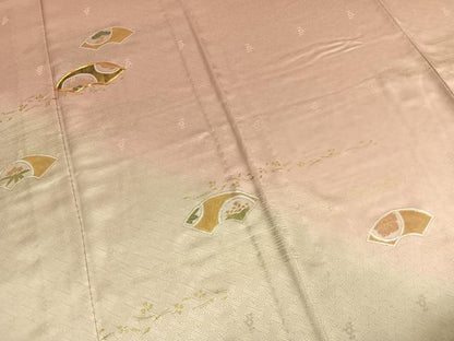 平和屋着物▽訪問着 単衣 駒刺繍 地紙花文 暈し染め 金銀彩 正絹 逸品 AABE5642fy