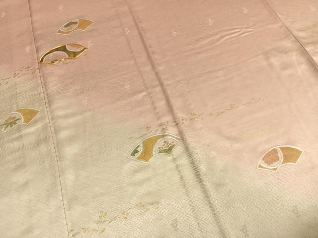 平和屋着物▽訪問着 単衣 駒刺繍 地紙花文 暈し染め 金銀彩 正絹 逸品 AABE5642fy