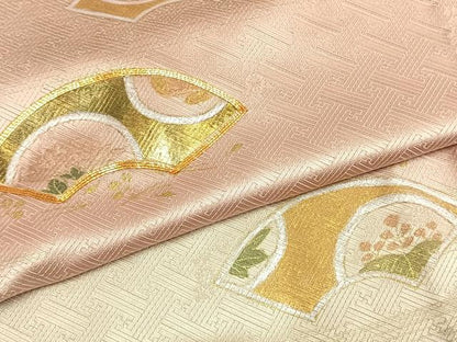 平和屋着物▽訪問着 単衣 駒刺繍 地紙花文 暈し染め 金銀彩 正絹 逸品 AABE5642fy