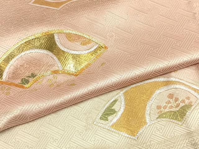 平和屋着物▽訪問着 単衣 駒刺繍 地紙花文 暈し染め 金銀彩 正絹 逸品 AABE5642fy