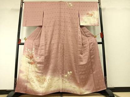 平和屋着物▽訪問着 単衣 扇面花文 暈し染め 金銀彩 正絹 逸品 AABE5643fy
