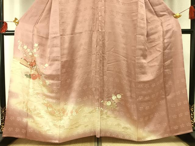 平和屋着物▽訪問着 単衣 扇面花文 暈し染め 金銀彩 正絹 逸品 AABE5643fy