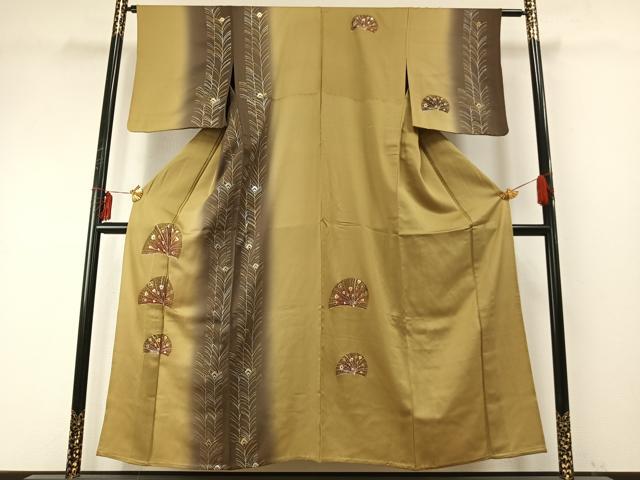 平和屋着物▽訪問着 単衣 孔雀 暈し染め 金銀彩 正絹 逸品 AABE5644fy