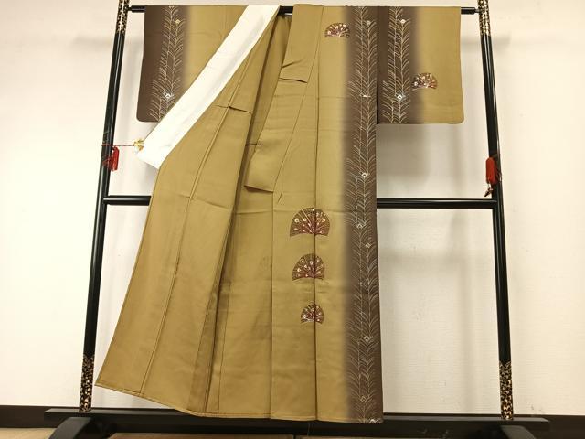 平和屋着物▽訪問着 単衣 孔雀 暈し染め 金銀彩 正絹 逸品 AABE5644fy