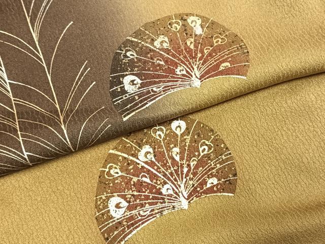 平和屋着物▽訪問着 単衣 孔雀 暈し染め 金銀彩 正絹 逸品 AABE5644fy
