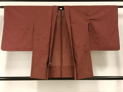 平和屋着物▽羽織 スリーシーズン 春夏秋 塵除け 舞蝶地紋 小豆色 正絹 逸品 未使用 AABE5645fy