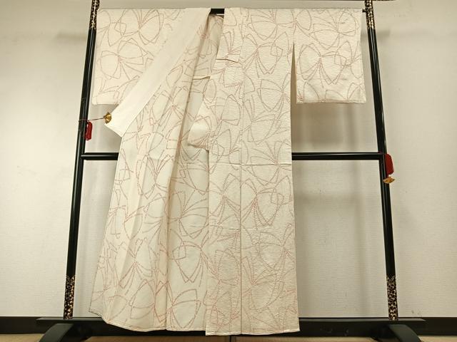 平和屋着物▽上質な小紋 単衣 絞り 舞蝶文 正絹 逸品 AABE5646fy