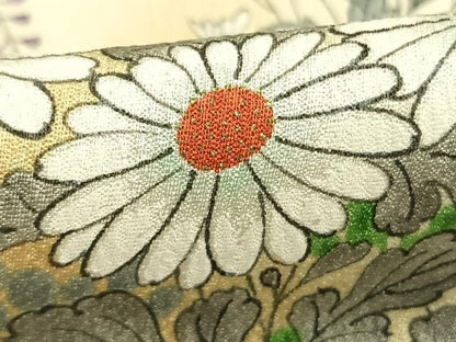 平和屋着物▽上質な小紋 単衣 手描き 雪輪人物花文 暈し染め 正絹 逸品 AABE5649fy