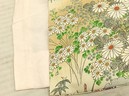 平和屋着物▽上質な小紋 単衣 手描き 雪輪人物花文 暈し染め 正絹 逸品 AABE5649fy