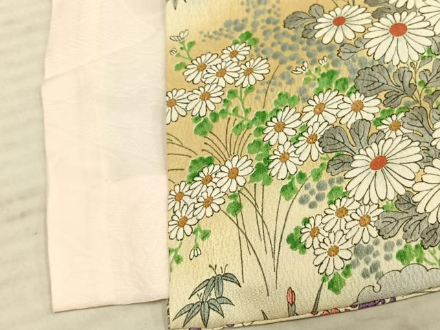 平和屋着物▽上質な小紋 単衣 手描き 雪輪人物花文 暈し染め 正絹 逸品 AABE5649fy