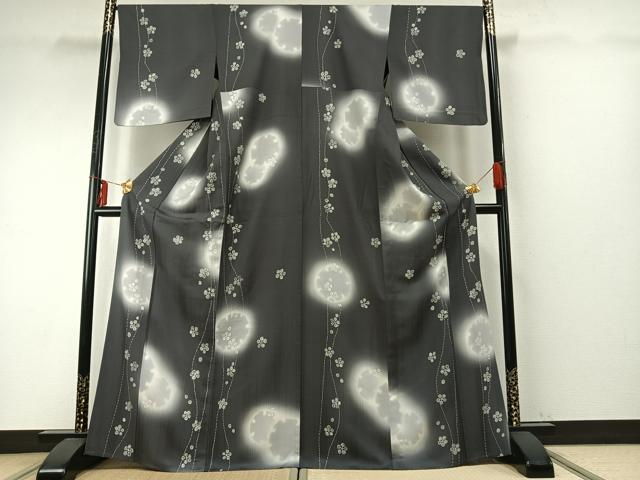平和屋着物▽上質な小紋 単衣 雪輪花文 暈し染め さが美扱い 正絹 逸品 AABE5656fy
