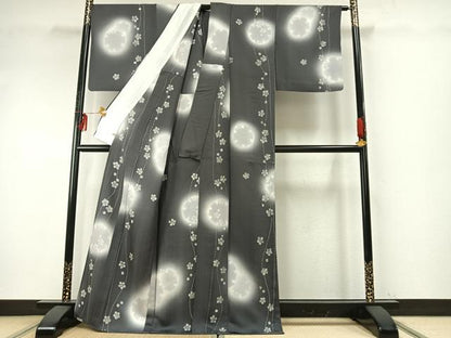 平和屋着物▽上質な小紋 単衣 雪輪花文 暈し染め さが美扱い 正絹 逸品 AABE5656fy