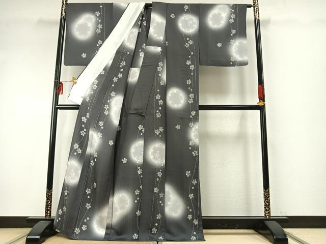 平和屋着物▽上質な小紋 単衣 雪輪花文 暈し染め さが美扱い 正絹 逸品 AABE5656fy